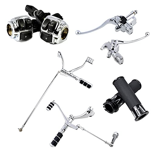 Set 2X Switch with Harness, Hydraulic Brake Master Cylinder Clutch Levers, Forward Controls, 1" Handlebar Hand Grips Compatible with Harley Sportster XL 1200 883 2004-2013 (Chrome) - color: Chrome, size: Forward Control + Handlebar + Brake Lever + Grips