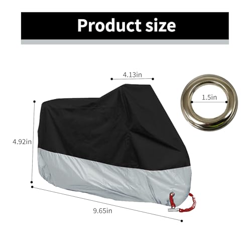 1 Pcs All Season Motorcycle Dust Cover Waterproof,210d Durable Motorcycle Cover with Lock-Holes & Storage Bag,Fits for Most Motorcycles (Silver/Black)