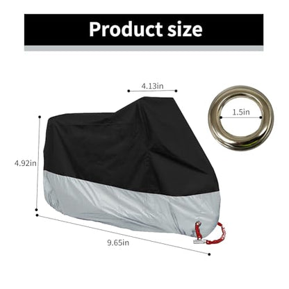 1 Pcs All Season Motorcycle Dust Cover Waterproof,210d Durable Motorcycle Cover with Lock-Holes & Storage Bag,Fits for Most Motorcycles (Silver/Black)