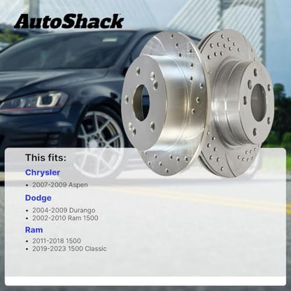 AutoShack Front & Rear Drilled & Slotted Silver Zinc Coated Brake Rotors - style: SILVER SHIELD PRO