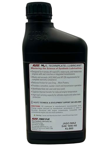 Klotz MX-4 TechniPlate, Hi-Performance Synthetic Motor Oil Lubricant for 4-Stroke Off-Road Racing Motorcycle & ATV Engines | 10W-40 – KL-860 – 1 Quart - size: 10W-40