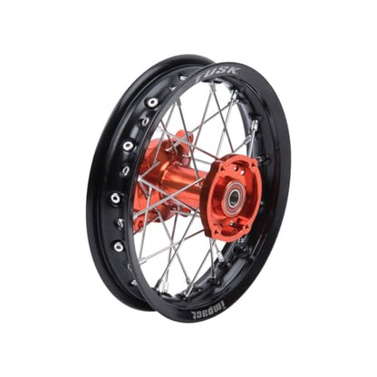 Tusk Impact Complete Wheel - Rear 10 x 1.60 Black Rim/Silver Spoke/Orange Hub For KTM 50 SX 2015-2023