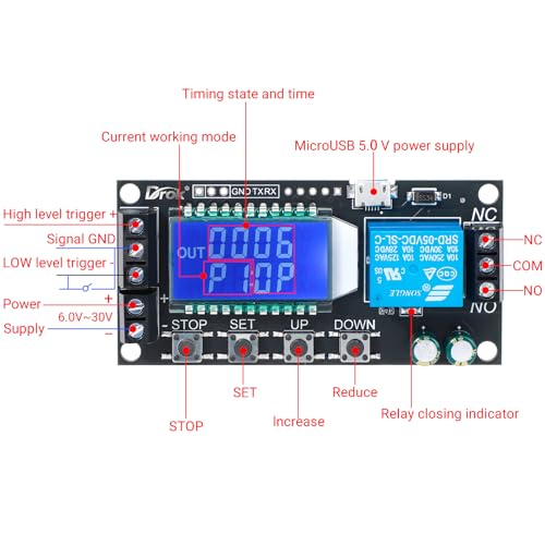 DROK Time Delay Relay 2pcs Controller DC 5V 12V 24V Module Adjustable Trigger Delay Switch Board with LCD Display Support Micro USB 5V Power Supply - color: Black, size: 2pcs