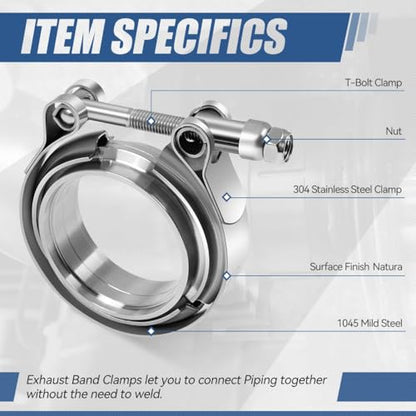 Auto Dynasty 2.5" V Band Clamp with Male/Female Flanges 304 Stainless Steel for Turbo and Exhaust Systems, Natural Metallic - color: Pack of 1, size: 2.5" OD