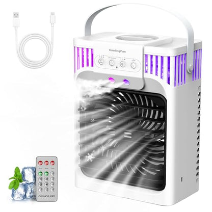 Portable Air Conditioners, 4 in 1 Cooling Fan with 3 Speeds & 3 Mist Modes,1200ml Water Tank, 2-8H Timer, Remote Control, 7 Color Night Light, Quiet Small Air Cooler for Bedrooms Office Car
