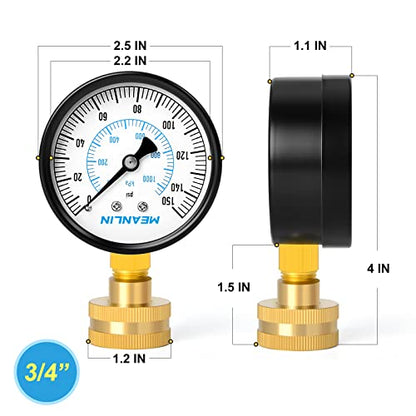 MEANLIN MEASURE 0-150psi Water Pressure Gauge,3/4" Female 2.5" FACE DIAL Water Pressure Test Gauge with Sealing Ring, Water Pressure Gauge for Home - color: Black, size: 0-150Psi