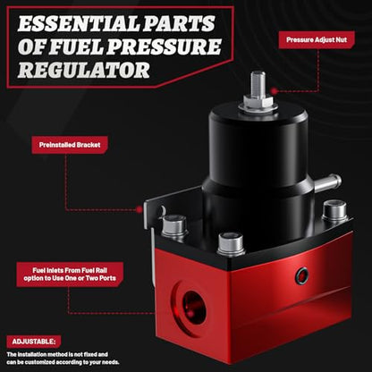 EFI Fuel Pressure Regulator Kit with Bypass Return 0-100psi Pressure Gauge 6AN Fuel Line Adjustable Universal(Black & Red)