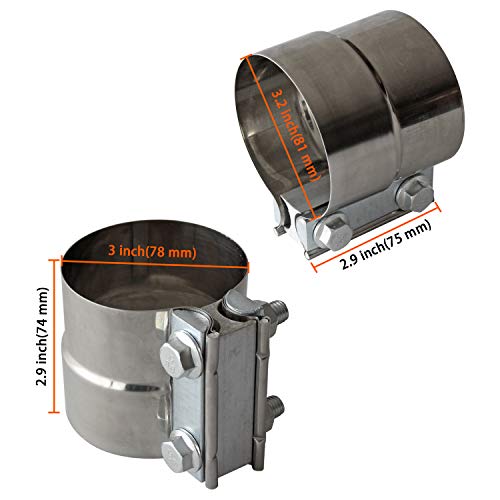 3" Inch Exhaust Clamps Stainless Steel Muffler Band Clamp for 3" Inner Diameter to 3" Outer Diameter Turbo Downpipe Tip Car System Connection (2 Pack) - size: 3IN 2PCS Lap Joint Clamps