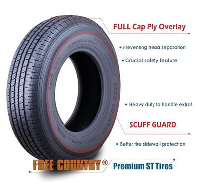 Free Country Trailer Tire Wheel ST225/75R15 10PR E 117N 6X5.5 Black Mod Pk2 - size: ST225/75R15 /6x5.5