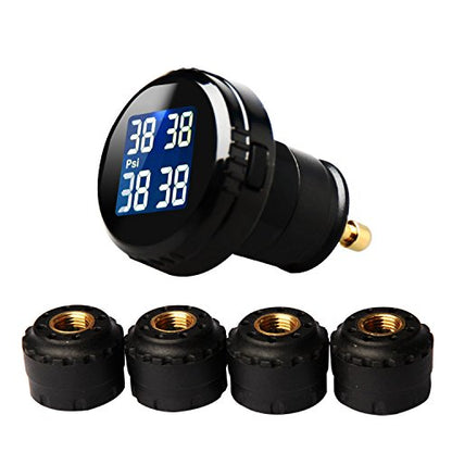 Wireless Tire Pressure Monitoring System (TPMS) for Small Size 4-tire Vehicles, Including 4 External Cap sensors (0-87PSI) - size: round display