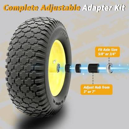 16 Inch 4.80/4.00-8 Flat Free Wheelbarrow Tire and Wheel, 16" Solid Puncture Proof Replacement with 5/8" & 3/4" Bearings, 3"-7” Hub for Garden Cart Wagon Trolley Farm Construction (1 Pack) - color: 1 PACK, size: 16"-4.80/4.00-8"