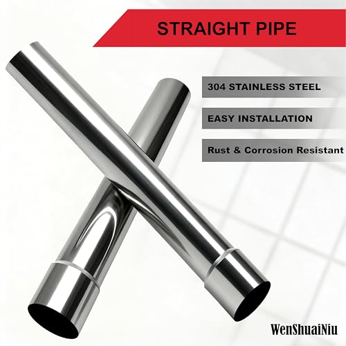 Universal 4 Inch 304 Stainless Steel Straight Exhaust Pipe, 47 Inch Length, 0.048 Inch Thickness -2PCS - size: 4 inches