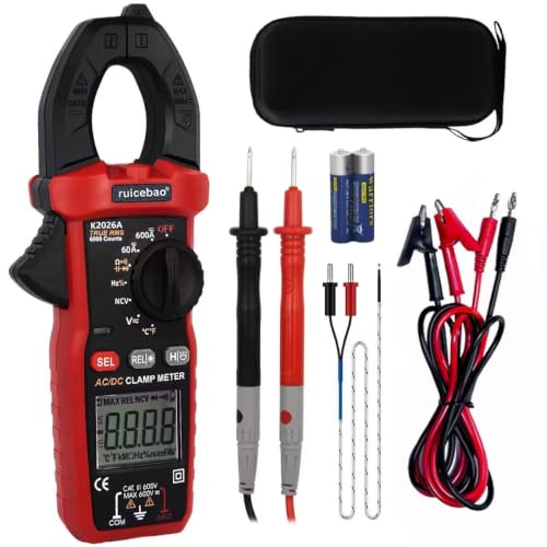 Digital Clamp Meter, 6000 Counts, Measures High AC/DC Current 600A, 600V AC/DC Voltage, Multimeter, Voltage Meter, Backlit Display, Amp Meter, Electrician Tools, with Alligator Clips