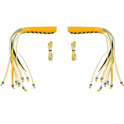 2PCS Faux Leather Motorcycle Lever Covers with Fringes, Motorcycle Brake Clutch Lever Covers Grip Tassels Motorcycle Handlebar Handle Grip Covers, Fringed Leather Lever Covers Wraps with Skulls - color: Yellow & Black Laces*1 & Yellow Laces*1