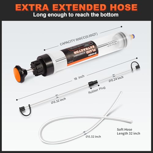 H-veenjor 500 CC Oil Change Syringe with Extra 32" Soft Hose & Two 9" Tubes - size: 500 CC