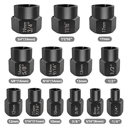 Eapele 13pcs Bolt Extractor Set, Stripped Nut Remover Twist Sockets, Fit 3/8" Square Drive with Solid Storage Case, Stripped Bolt Extractor (13pcs, Black) - size: 13pcs