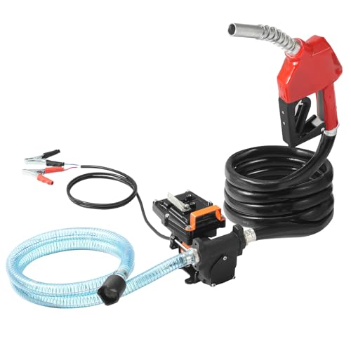 VEVOR Fuel Transfer Pump, 12V DC 15 GPM 1/4 HP, Portable Electric Diesel Transfer Pump with Auto Shut-Off Fuel Nozzle, Long Inlet & Outlet Hose for Gasoline, Diesel, Kerosene, Methanol Blends - size: 12V 15GPM Portable