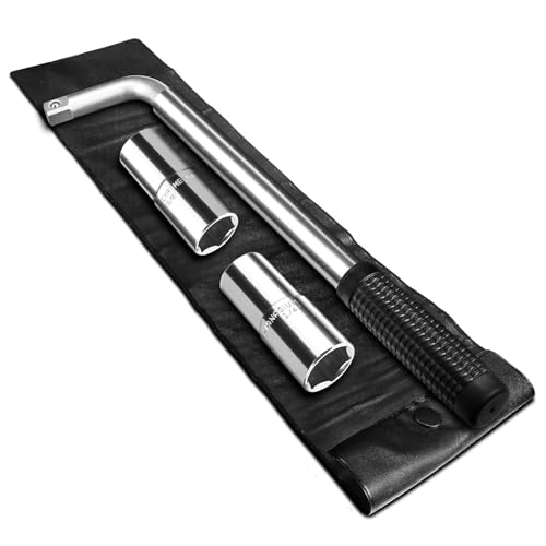 Telescoping Lug Wrench, Extended Lug Wheel Wrench with 17mm/19mm(3/4”), 21mm(13/16”)/22mm(7/8”) Chrome Vanadium Steel Sockets for Car, Truck, Vans