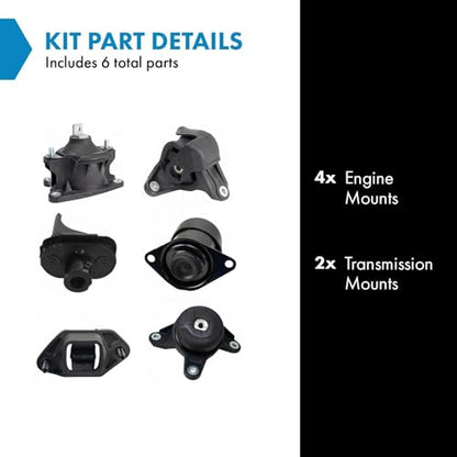 TRQ Engine Transmission Motor Mount Kit Set of 6pc - style: MTA34780