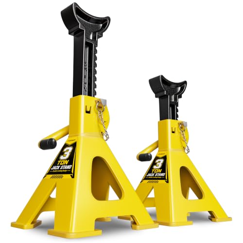 AUTOWN Jack Stands 3 Ton, Double Locking Heavy Duty Car Jack Stand, 1 Pair - color: Bright Yellow (Standard Duty)