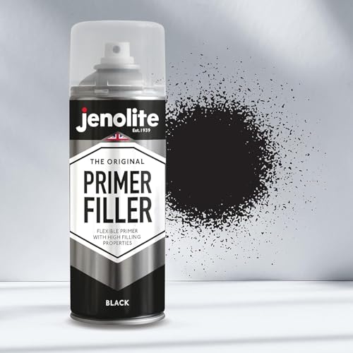 JENOLITE Primer Filler Aerosol Paint | BLACK | Flexible Primer with High Filling Properties | Fills Small Dents & Scratches for Smooth Finish | 400ml (13.5fl oz) - color: Black