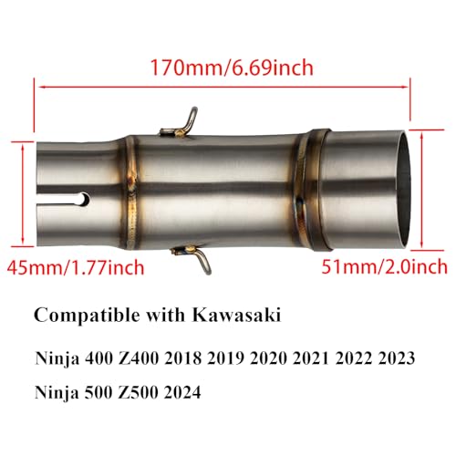 Xintre Motorcycle Exhaust Mid Pipe Compatible with Kawasaki Ninja 400 500 - size: 2018-2024