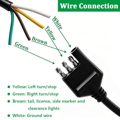5 ft/1.5m 4-Way Trailer Wiring Harness,18AWG 4-Pin Flat Trailer Wire Extension Connector - size: 5FT