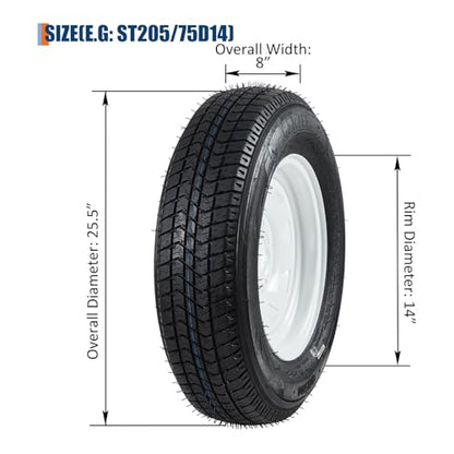 GarveeTech ST205/75D14 Trailer Tire and Wheel Assembly, 5 Lug, Set of 2 - size: ST205/75D14, style: 5 Lug