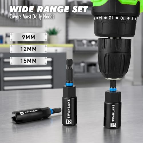 3-Piece Wing Nut Driver Set, 9mm, 12mm, 15mm, 1/4 Inch Hex Shank Power Nuts Driver Bit, Wing Nut Socket for Eye Bolt, Hook Bolt Installation, Wire Twisting - color: Wing Nut Driver Set Black