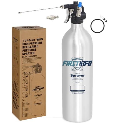 FIRSTINFO 1000 mL Aluminum Refillable Pressure Fluid Spray Can, 140 PSI - size: 33.8 Ounces w/ 2 Nozzles