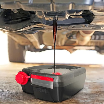 10 Quart Automotive Drain Pan Container, Sturdy Plastic Oil Drip Pan, Essential Auto Tool for DIY Home Oil Changes and Professional Mechanic Repair Shops