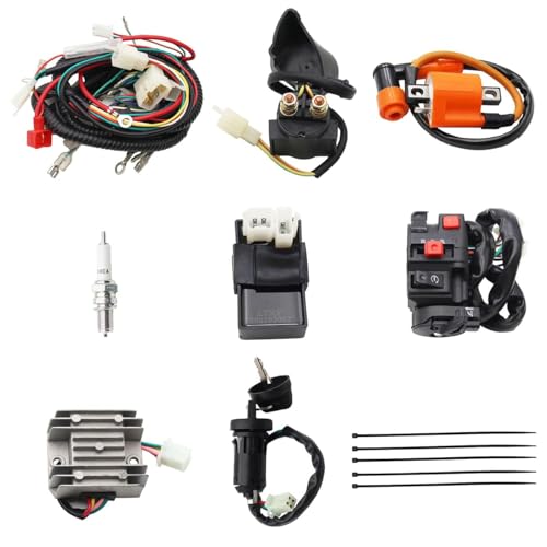 PRO BAT CG 150cc ATV Wiring Harness AC 6-Pin CDI 4-Wire Rectifier - color: W Spark Plug & O Ignition Coil & S Regulator