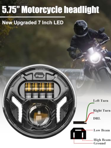 5.75 Inch Motorcycle Headlight Hi/Low Beam White DRL Amber Turn Signal Light for Iron 883 Dyna Street Bob Super Wide Glide Low Rider Night Rod Train Softail Deuce Custom Sportster - color: with Turn Signal Light