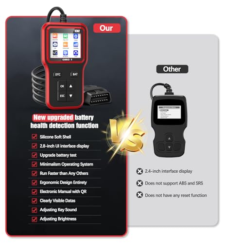 OBD2 Scanner & Battery Tester, Car Diagnostic Tool for Check Engine Light - color: red