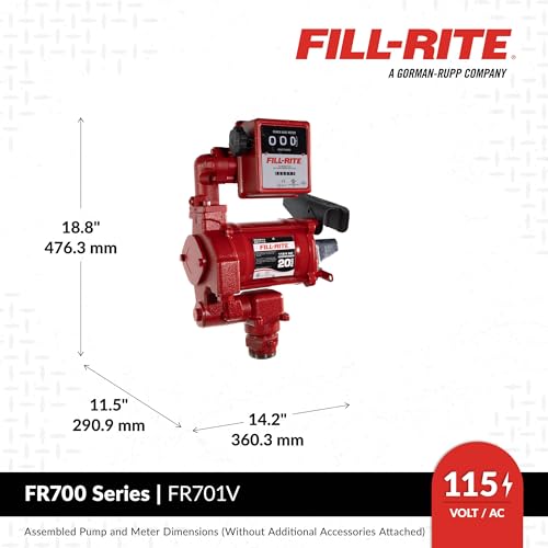 Fill-Rite FR701V 115V 20 GPM Fuel Transfer Pump With Standard Mechanical Meter Package, Gallons - For Gasoline, Diesel, Kerosene, Ethanol Blends, Methanol Blends & Biodiesel up to B20 - size: 1 1/4" Inlet - 3/4" Outlet, style: 115V Gal. Meter & Standard A