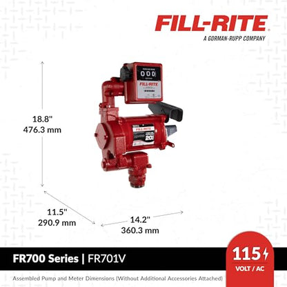 Fill-Rite FR701V 115V 20 GPM Fuel Transfer Pump With Standard Mechanical Meter Package, Gallons - For Gasoline, Diesel, Kerosene, Ethanol Blends, Methanol Blends & Biodiesel up to B20 - size: 1 1/4" Inlet - 3/4" Outlet, style: 115V Gal. Meter & Standard A