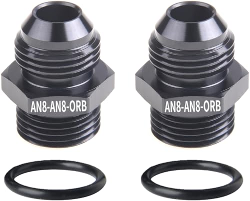 8AN Flare to 8AN ORB Fuel Pump Rail Adapter, Aluminum, Black, 2PCS - size: AN8-AN8