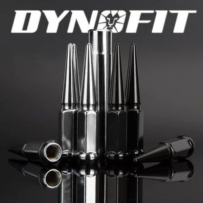 DYNOFIT 14mmx1.5 Spike Lug Nuts, 32PCS Chrome M14x1.5 Lug Nut, 4.4 inch Tall Closed End Nuts with 1 Socket Key Compatible with 1999-2026 Chevy Silverado 1500 GMC Sierra 2500HD,2003-2026 F250 F350 - color: Silver, size: M14x1.5 32 pcs