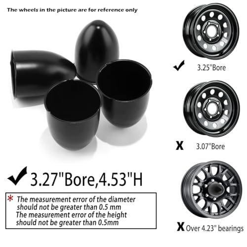 4Pcs 3.27" OD 4.53" H Pointed Top Trailer Wheel Center Caps for Rim - color: Matt Black, size: 3.27" OD 4.53" H