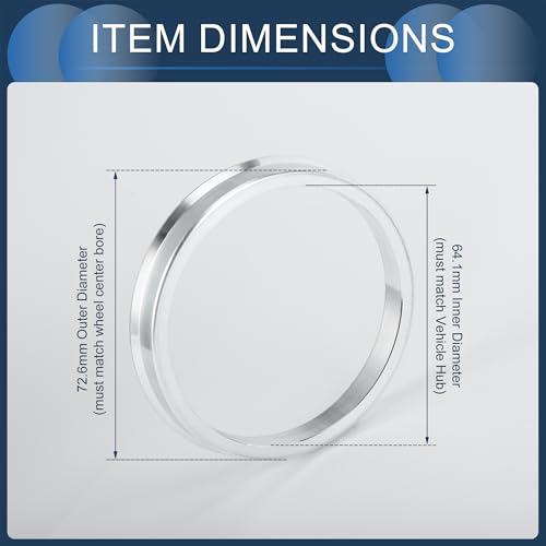 Hub Centric Rings, 64.1mm ID to 72.6mm OD Vehicle Wheel Hubrings Aluminum Alloy, 4 Pcs - size: 64.1mm to 72.6mm