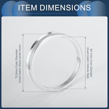 Hub Centric Rings, 64.1mm ID to 72.6mm OD Vehicle Wheel Hubrings Aluminum Alloy, 4 Pcs - size: 64.1mm to 72.6mm