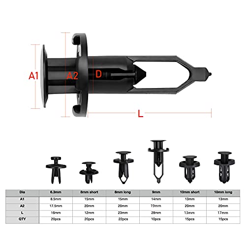 Ginsco 102pcs 6.3mm 8mm 9mm 10mm Bumper Push Fasteners Rivet Clips Expansion Screws Replacement Kit (Pack of 2) - size: 102 Piece Set (Pack of 2)