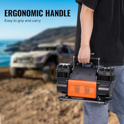 VEVOR 10.6 CFM Heavy Duty Air Compressor, 30s Fast Inflation | 1080W Dual-Cylinder Portable Tire Inflator, 12V 150PSI Offroad Air Pump with Adapters for Trucks Car SUV 4 x 4 Vehicle RV - size: 14.37 x 5.91 x 8.94 in