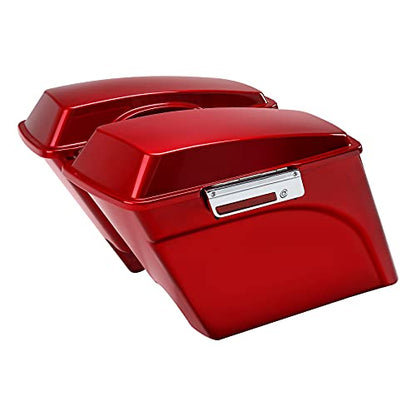 TCMT 5" Extended Hard Saddle Bags W/Lids Fit For Harley Touring Models CVO Road Glide Road King Street Glide Electra Glide Ultra Classic 1994-2013 - color: Velocity Red Sunglo chrome Latches