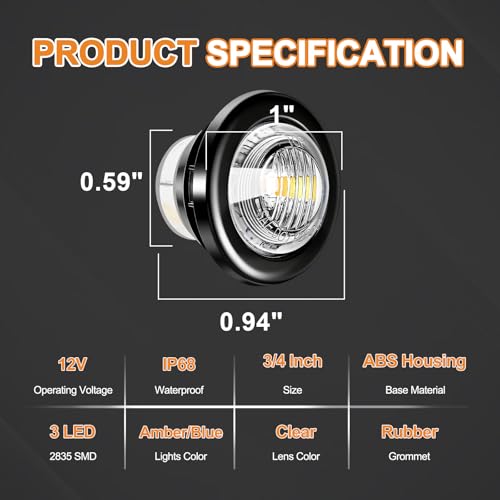 20PCS 3/4" Strobe Flash+Steady Marker Lights Dual Function LED Trailer Side Clearance Tail Round 12V Brake Stop Turn Signal Warning Lamps for Trailer Truck Bus ATV UTV Van RV (Red+Amber) - color: Amber&Red