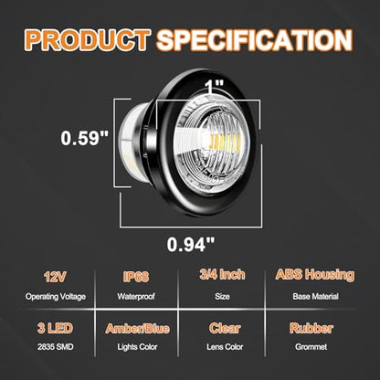 20PCS 3/4" Strobe Flash+Steady Marker Lights Dual Function LED Trailer Side Clearance Tail Round 12V Brake Stop Turn Signal Warning Lamps for Trailer Truck Bus ATV UTV Van RV (Red+Amber) - color: Amber&Red
