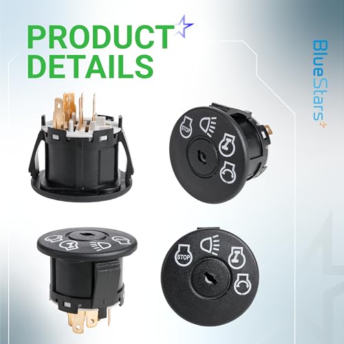BlueStars 532175566 GY20074 Ignition Switch with Key 4-Position 7-Terminal - for Husqvarna Craftsman Dixon Cub Cadet John Deere L105 L100 L110 E100 D100 LA100 Lawn Mower 175566 175442 163968 925-1741 - size: 532175566 - 7 Terminals