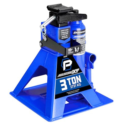 POWERBUILT 3 Ton All-in-One Hydraulic Bottle Jack and Jackstand in One, Compact, Wide Base, 11-21 Inch Range, Eliminates Jackstands, for Trucks, SUVs, RVs, Trailers, ASME, Not for Sedans - 640912 - color: blue