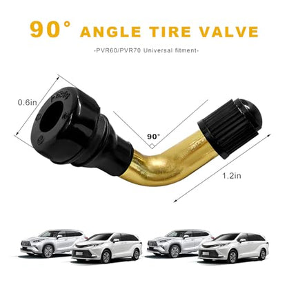 2 PCS PVR60 Valve Stem, 90-Degree Bent Brass Valve Stems with Snap-in Rubber Base, Tire Nozzle Core Compatible with Most Tubeless Tire Rim for Motorcycles Scooters ATVs