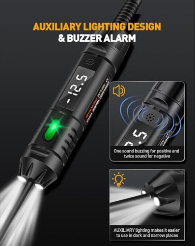 Upgraded Heavy Duty Circuit Tester with Buzzer, 3-72V DC Digital LED Test Light with Voltmeter, Automotive Light Tester with Illumination, Fuse Voltage Tester Auto Electrical Tool